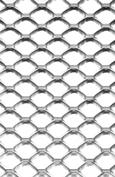 Grille de métal déployé référence 486 en aluminium anodisé argent, dimensions 1000X1000, épaisseur 1mm