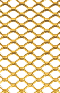 Grille de métal déployé référence 486 en aluminium anodisé or, dimensions 1000X1000, épaisseur 1mm