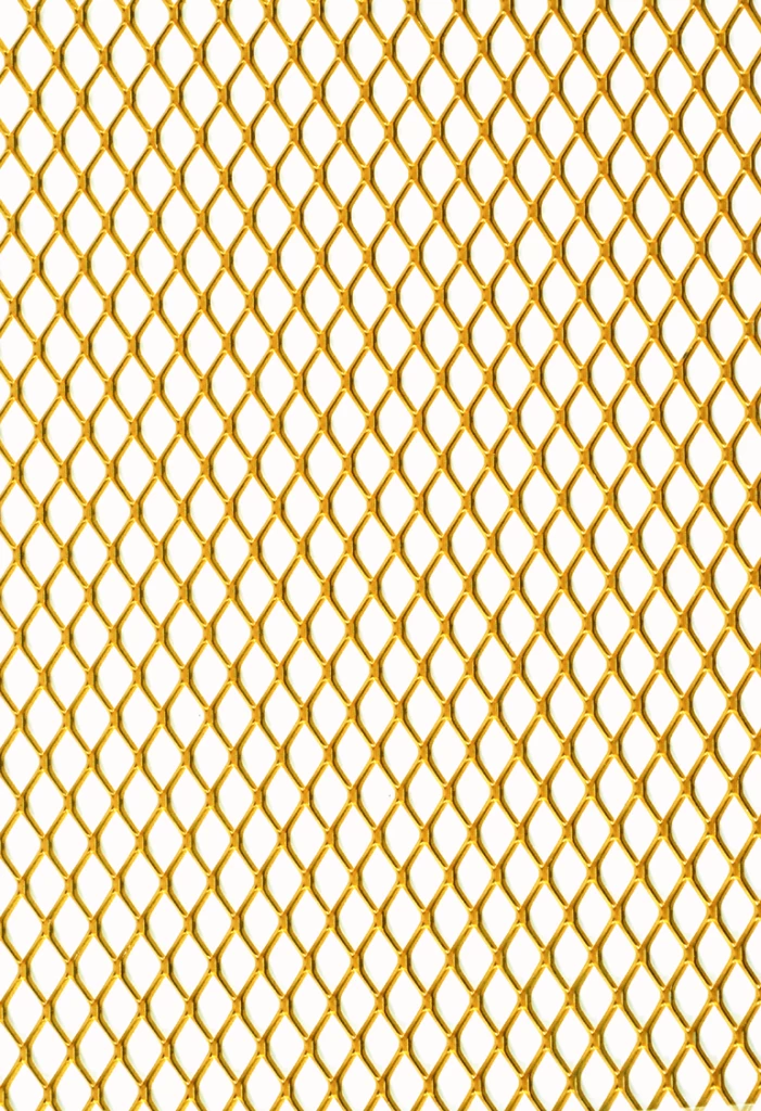 Grille de métal déployé référence 483 en aluminium anodisé or, dimensions 1000X1000, épaisseur 0,8mm
