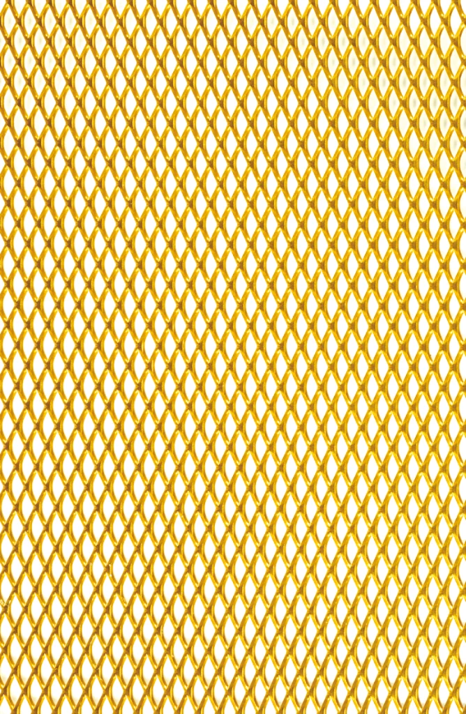 Grille de métal déployé référence 487 en aluminium anodisé or, dimensions 1000X2000, épaisseur 0,8mm