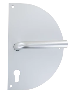 Paire de plaques de collectivité demi-lune Diane avec poignée fixe de 20 mm de diamètre et clé I, aluminium anodisé argent, 230 mm de hauteur, 150 mm de largeur, épaisseur de 3 mm
