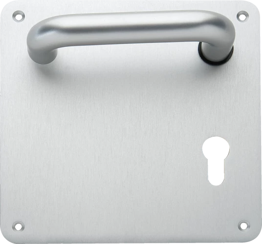 Plaque avec poignée à ressort 1380 Vittel et plaque borgne sans poignée, plaques carrées de 170 x 170 mm en inox 304 satiné, épaisseur 2 mm