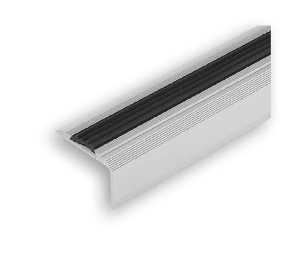 Nez de marche en aluminium anodisé argent, 46x32mm, longueur 3,4M