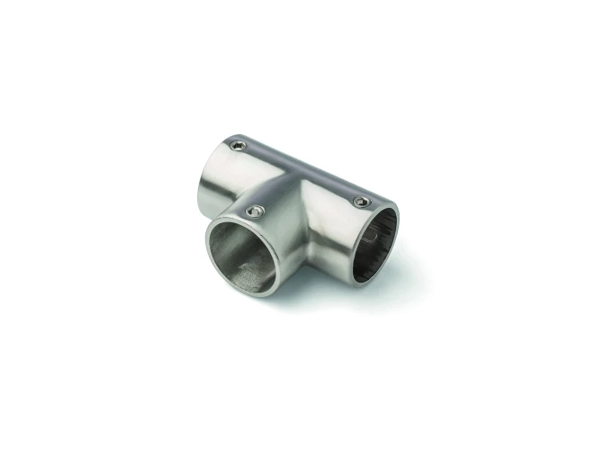 T à 3 vis en inox 316 satiné pour tube D28mm, réf. 8030