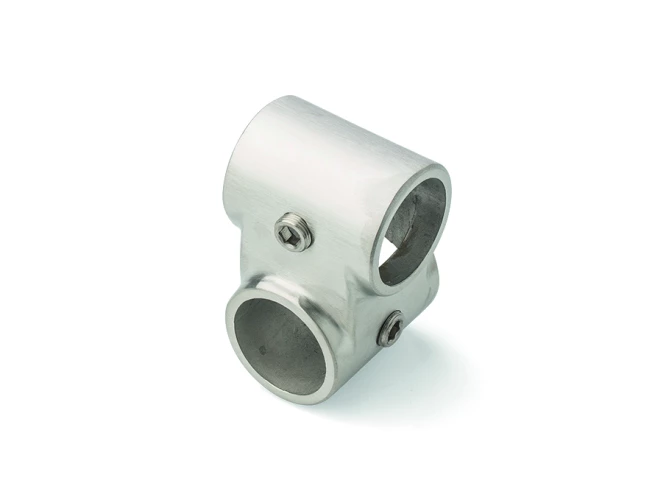 Jonction perpendiculaire en inox 316 satiné pour tube D28mm, réf. 8070