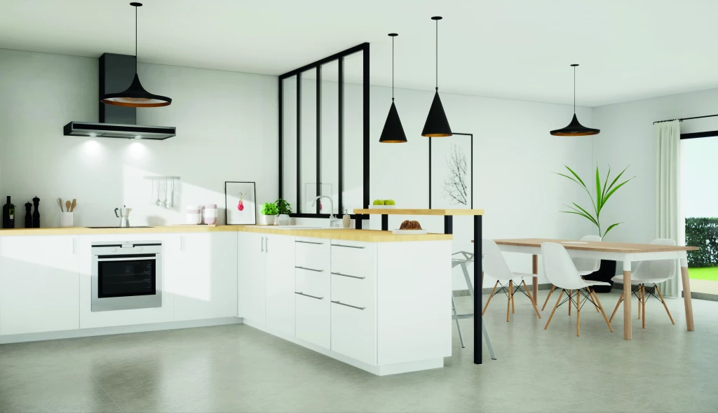 Embout d'extrémité en aliminium laqué blanc pour plinthe de cuisine, hauteur 95mm