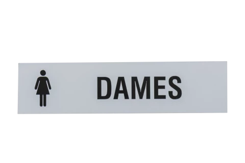 Plaque signalétique adhésive "Dames" + picto, aluminium anodisé argent, 160X40mm