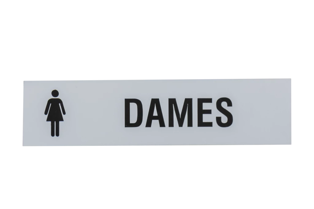 Plaque signalétique adhésive "Dames" + picto, aluminium anodisé argent, 160X40mm