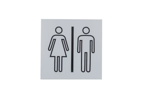 Plaque signalétique adhésive picto H/F, aluminium anodisé argent, 120X120mm