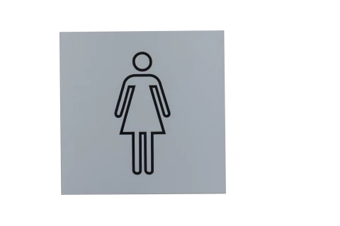 Plaque signalétique adhésive picto F, aluminium anodisé argent, 120X120mm