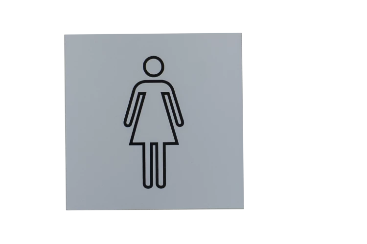 Plaque signalétique adhésive picto F, aluminium anodisé argent, 120X120mm