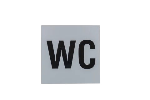 Plaque signalétique adhésive WC, aluminium anodisé argent, 120X120mm