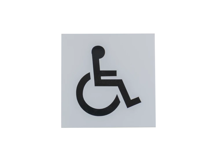 Plaque signalétique adhésive "WC" + picto handicapé, aluminium anodisé argent, 120X120mm