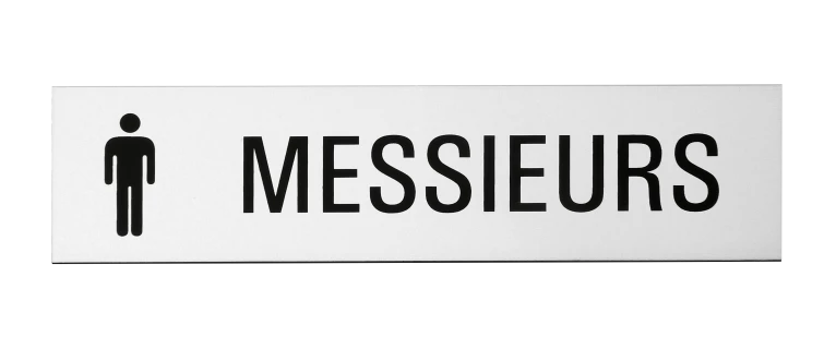 Plaque signalétique adhésive "Messieurs" + picto, inox 304 satiné, 160X40mm