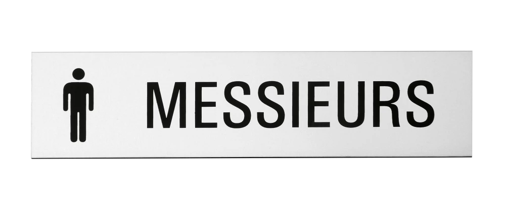 Plaque signalétique adhésive "Messieurs" + picto, inox 304 satiné, 160X40mm