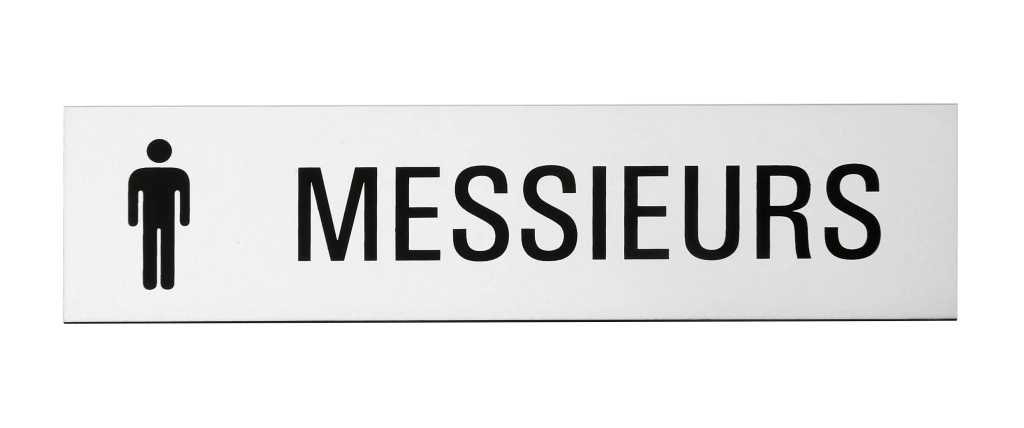 Plaque signalétique adhésive "Messieurs" + picto, inox 304 satiné, 160X40mm