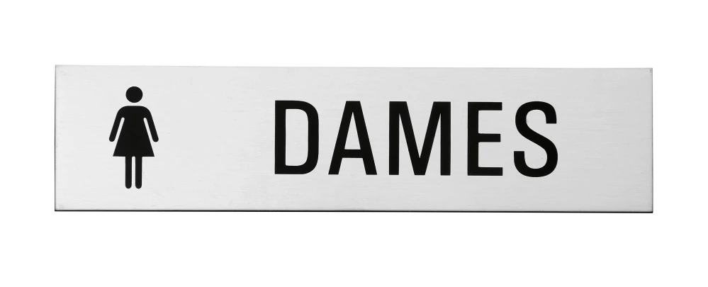 Plaque signalétique adhésive "Dames" + picto, inox 304 satiné, 160X40mm