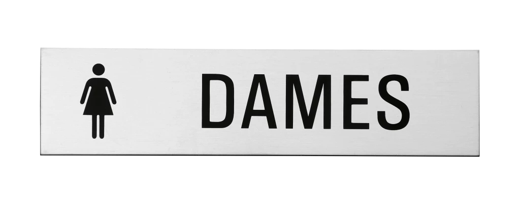 Plaque signalétique adhésive "Dames" + picto, inox 304 satiné, 160X40mm