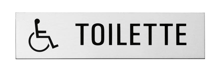 Plaque signalétique adhésive "Toilette" + picto handicapé, inox 304 satiné, 160X40mm