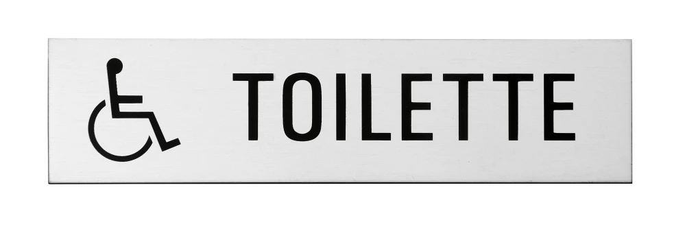 Plaque signalétique adhésive "Toilette" + picto handicapé, inox 304 satiné, 160X40mm
