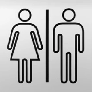 Plaque signalétique adhésive picto H/F, inox 304 satiné, 85X85mm