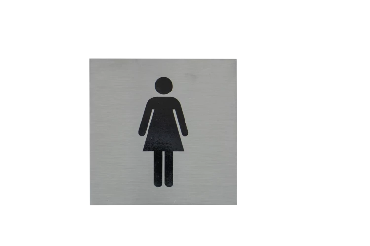 Plaque signalétique adhésive picto F, inox 304 satiné, 85X85mm