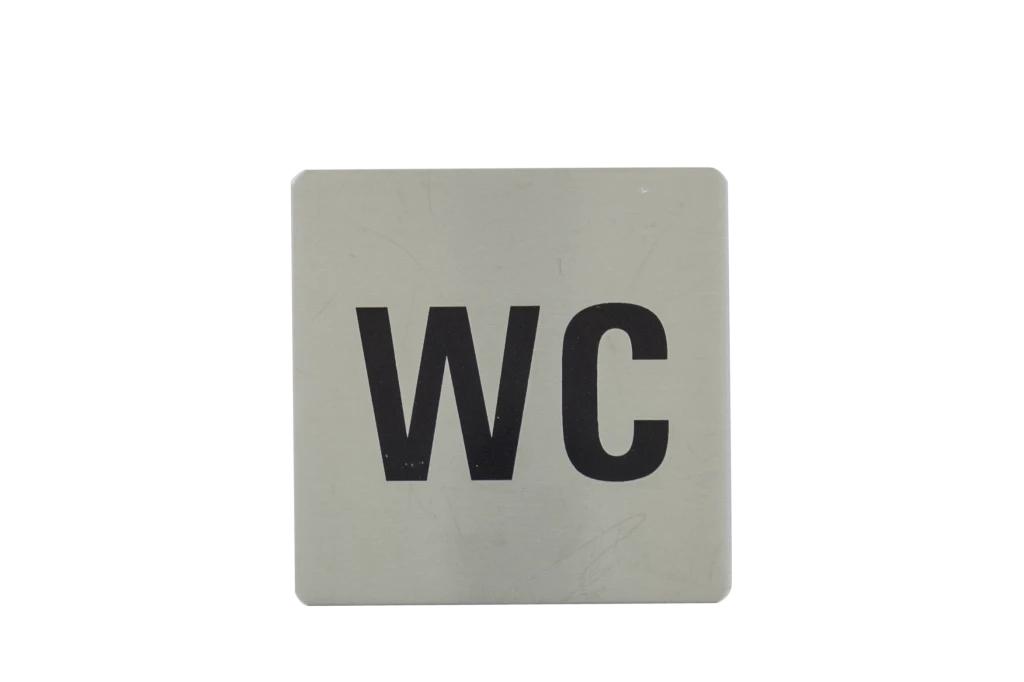 Plaque signalétique adhésive WC, inox 304 satiné, 85X85mm