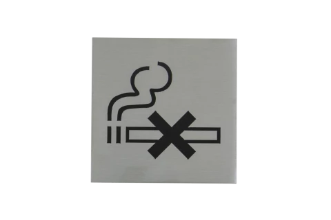 Plaque signalétique adhésive picto "ne pas fumer", inox 304 satiné, 85X85mm 