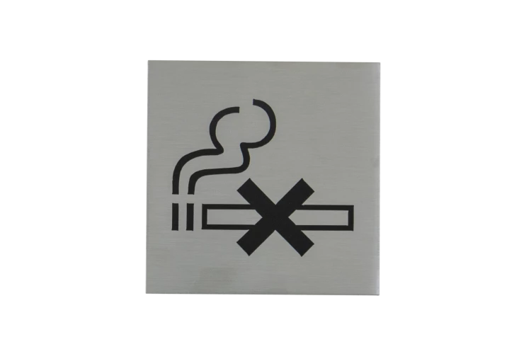 Plaque signalétique adhésive picto "ne pas fumer", inox 304 satiné, 85X85mm