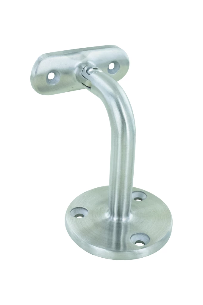 Support inox 304 sur platine murale articulée 3 trous. Diamètre 42,4 mm