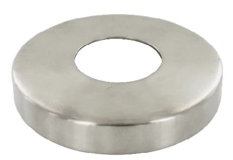 Cache platine en inox satiné. Diamètre 100 mm pour la fixation, pour les poteau et potelet diamètre de 42,4 mm. 