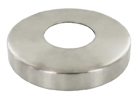 Cache platine en inox satiné. Diamètre 100 mm pour la fixation, pour les poteau et potelet diamètre de 42,4 mm.