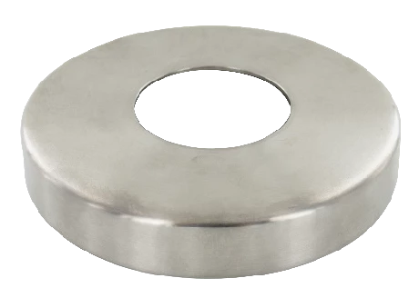 Cache platine en inox satiné. Diamètre 100 mm pour la fixation, pour les poteau et potelet diamètre de 42,4 mm.