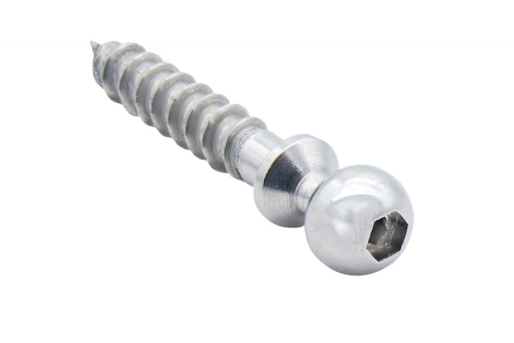 Vis à boule filet bois de diamètre 6 mm en inox 316. Pour câble de diamètre 4 mm.