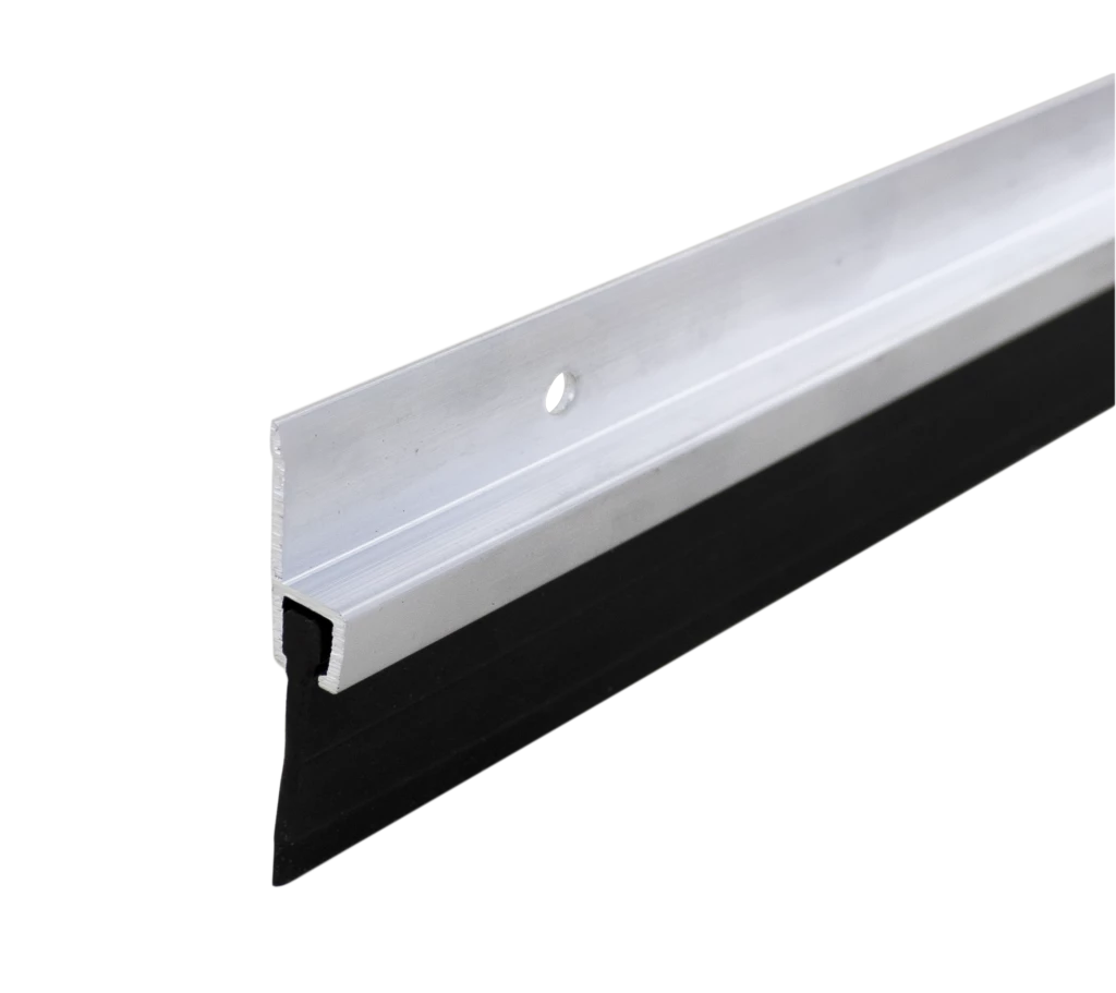 Profilé de bas de porte en H aluminium brut percé avc joint à lèvre de 17mm